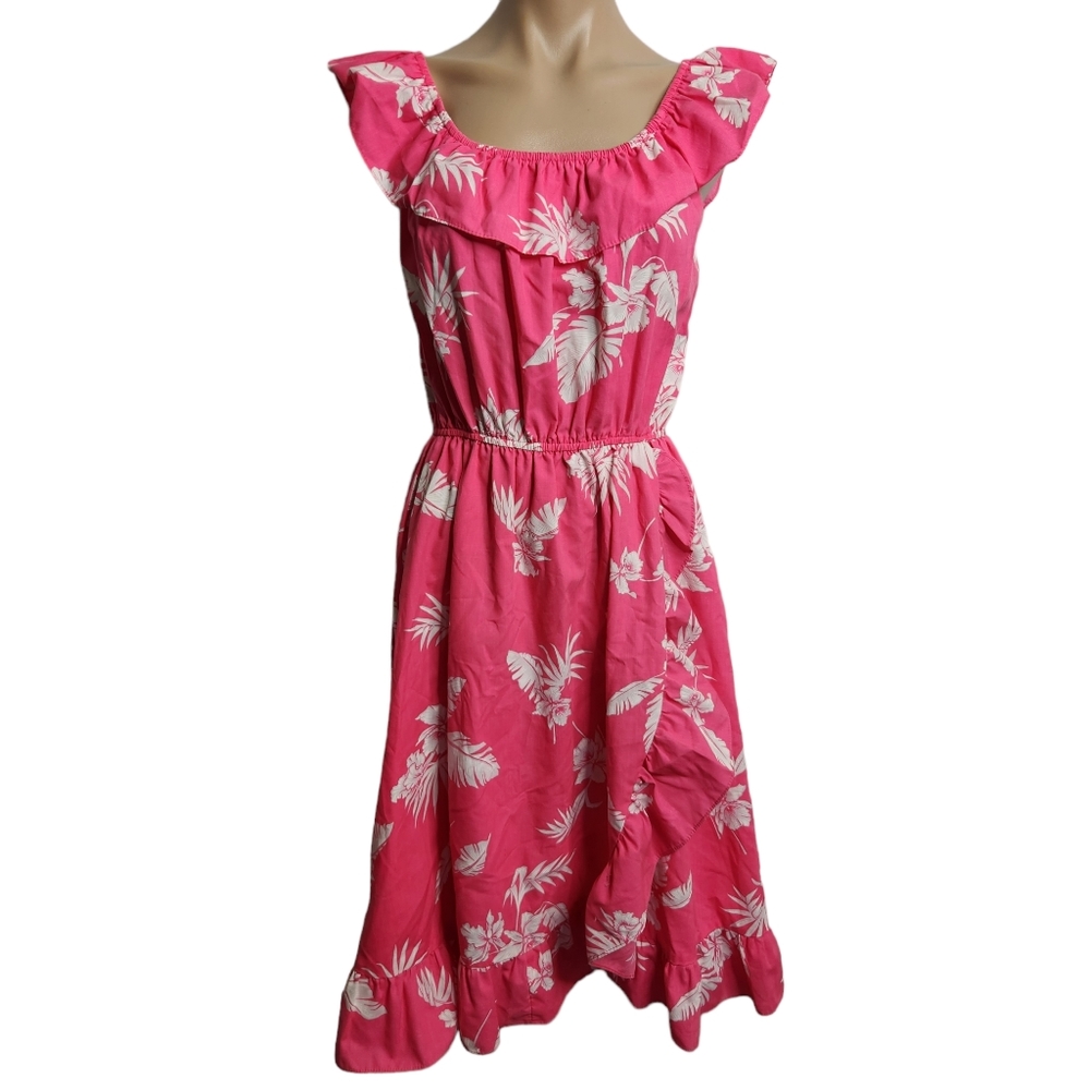 Vintage USA Hawaiian Dress Kole Kole Size Jr's 11/12 Pink White Floral